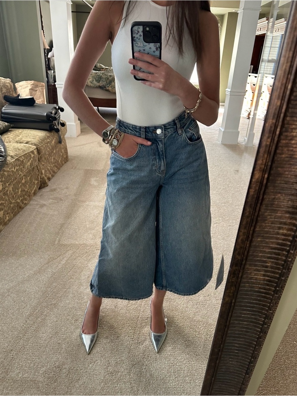 Free People Wide-Leg Cropped Denim Jeans - Blue